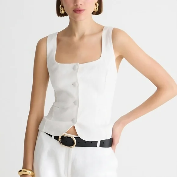 NWY J. Crew White Linen Button-Front Square-Neck Tank - Picture 9 of 9